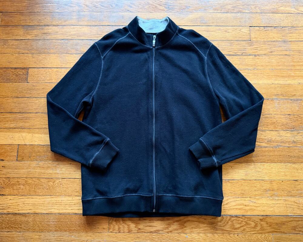 PARADISE COLLECTION Black/Gray Full Zip Cotton Sweater Mens sz M